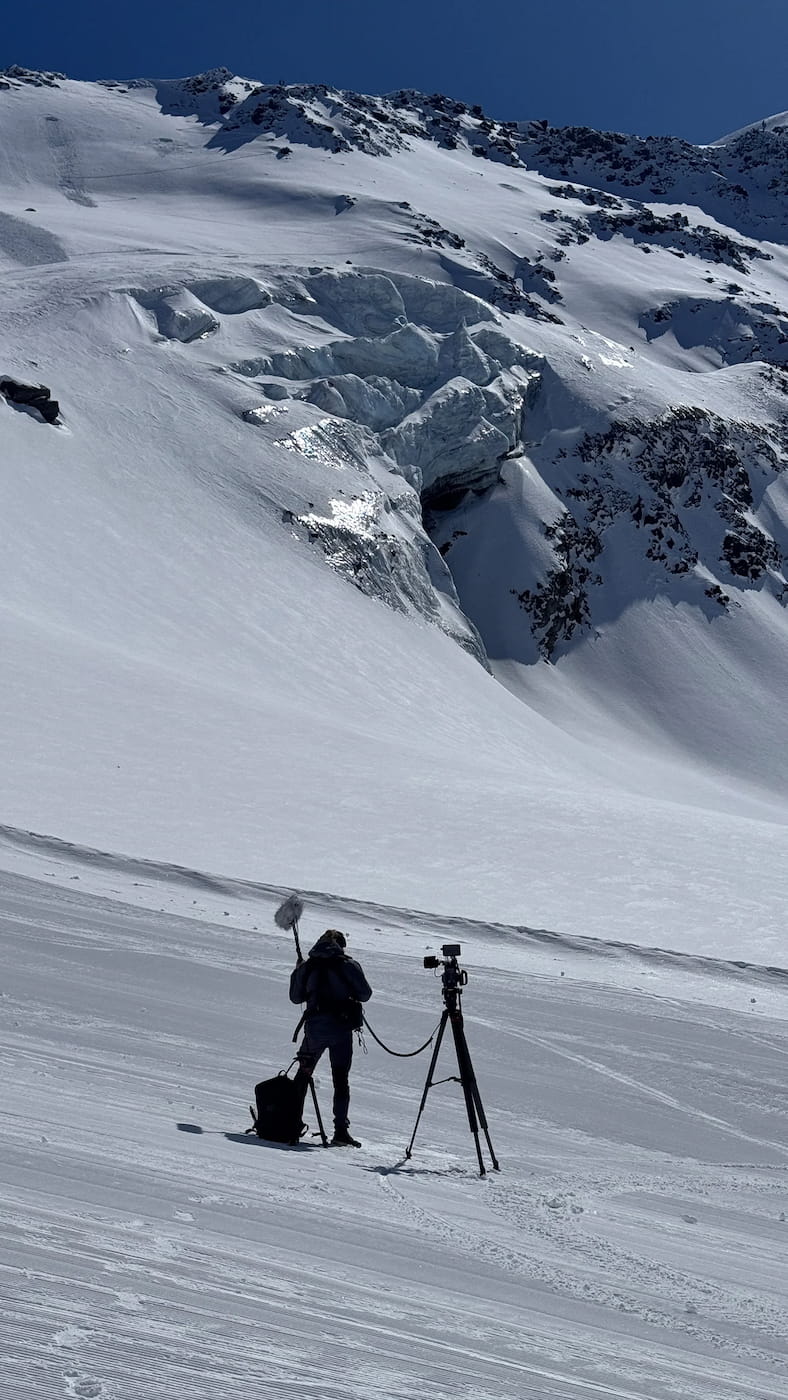 Cameraman Daniel Gmainer-Pranzl filming at Kaunertal Glacier for ORF