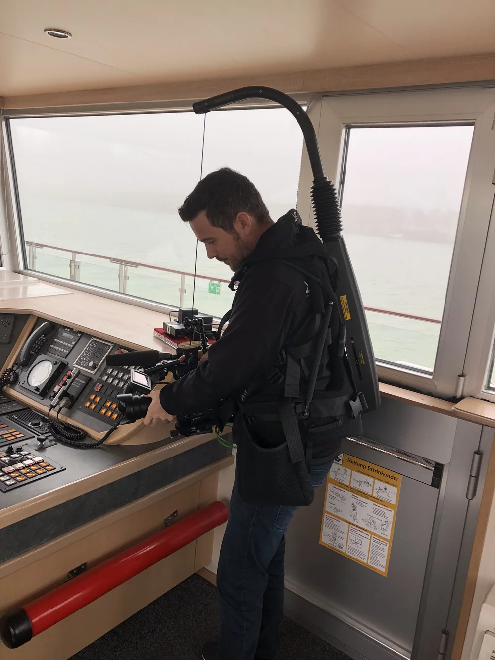 Training video production in cruise ship wheelhouse