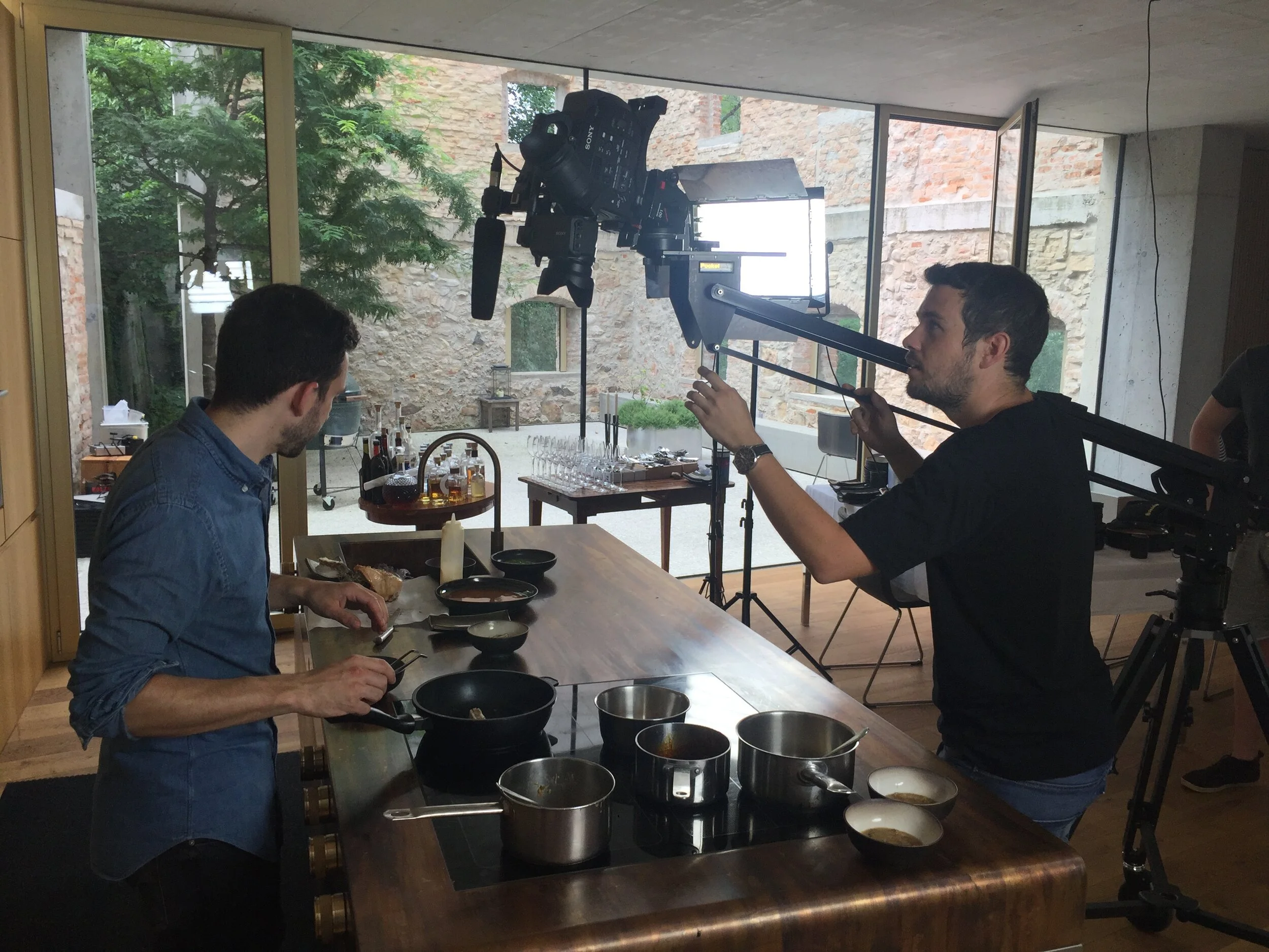 Film production with starred chef – camera on jib arm
